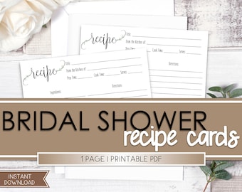Floral Vine Bridal Shower Recipe Cards, Bridal Shower Recipe Cards Printable, Bridal Shower Games Printable