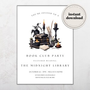 Dark Book Club Printable Invitation Template, Book Club Party Invitation, Book Party Invite, Club Printable, Reading Journal Printable