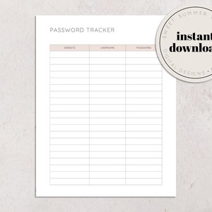 Password Tracker Printable, Password Log Sheet, Password Keeper Printable, Password Organizer Sheet, Password Planner Insert, Reseller