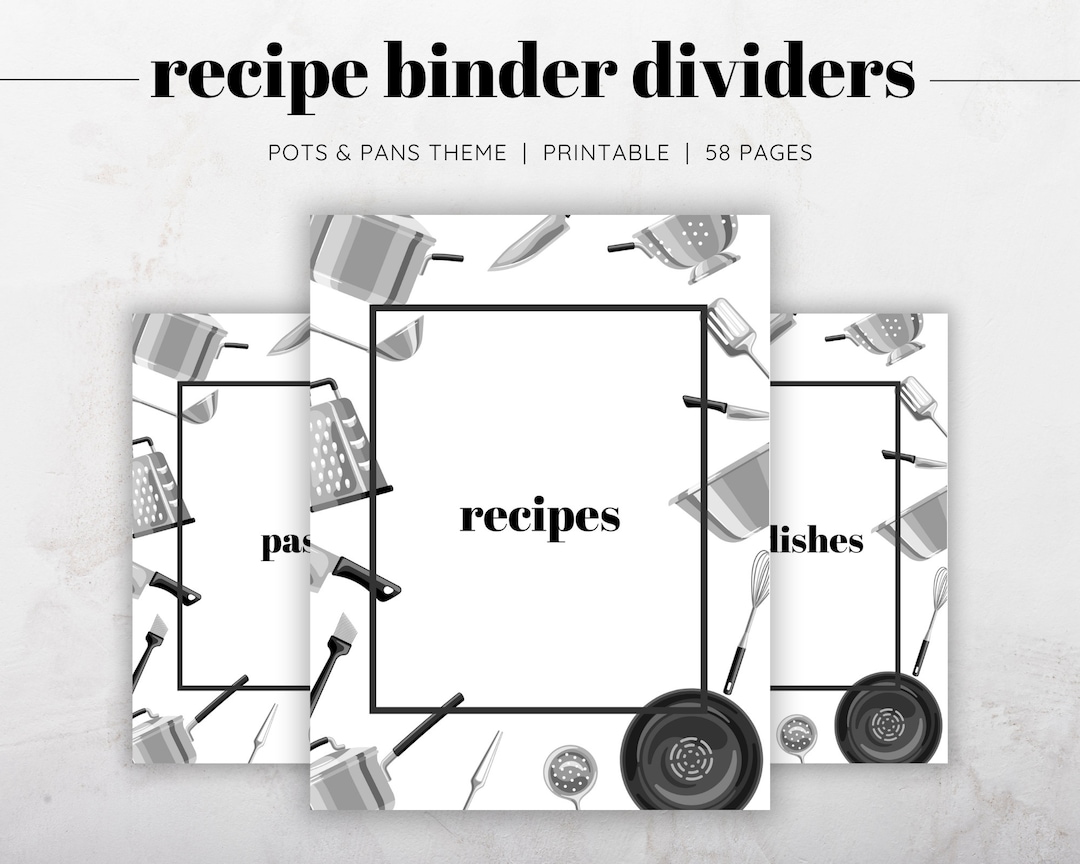 Binder Pan Pots & Pans Recipe Binder Dividers, Recipe Binder Printable Sections ...