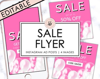 Pink & Weiße Luftballons Black Friday Bearbeitbare Instagram-Anzeige, bearbeitbarer Verkaufsflyer, Feiertagsanzeige, Instagram-Anzeigenvorlage, Social Media-Anzeigenvorlage