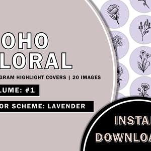 20 Hand Drawn Floral Lavender Instagram Highlight Covers, Salon Highlight, Minimalist Highlight Covers, Instagram Boho Highlight Cover