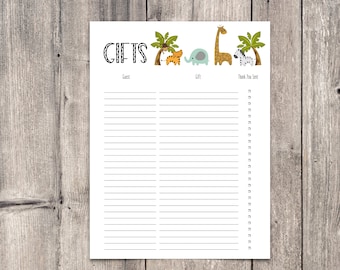 Safari Baby Shower Gift List Printable, Safari Baby Shower Printable, Safari Baby Shower Gift Tracker, Shower Gift List, Baby Shower Decor