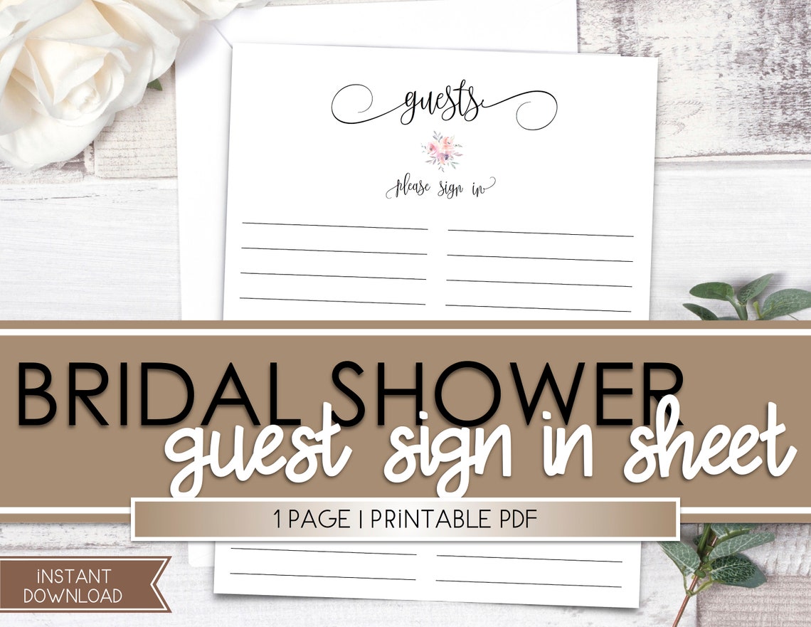 Bridal Shower Guest Sign in Sheet Blush Floral Bridal Shower Etsy
