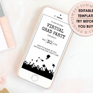 Virtual Graduation Party Invitation, Grad Invitation, Grad Party Text Invitation, Text Announcement, Event Postponed, Class of 2020