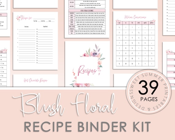 Blush Pink Floral Recipe Binder Kit Printable Printable