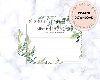 Baby Shower Advice Card Printable, Greenery Baby Advice Card, Parents Advice Card, Printable Baby Shower Game