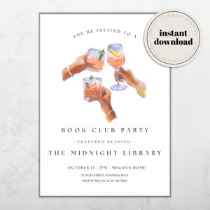 Cocktails Book Club Printable Invitation Template, Book Club Party Invitation, Book Party Invite, Club Printable, Reading Journal