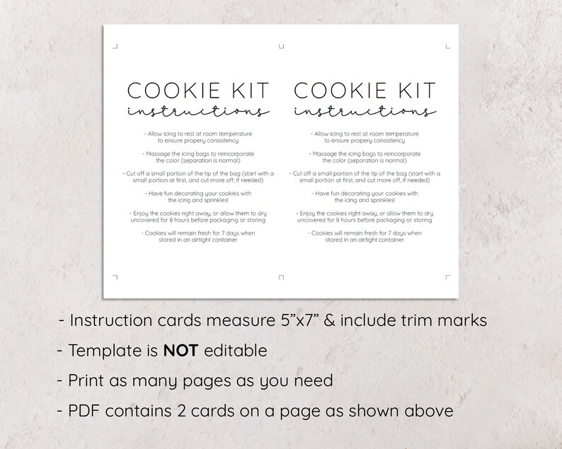 Minimalist Printable Cookie Kit Instructions Cookie Kit Etsy