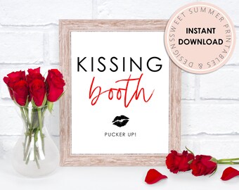 Kissing Booth Sign Printable, Valentine's Day 8x10 Printable Sign, Pucker Up Sign Printable, Galentine's Day Printable Sign