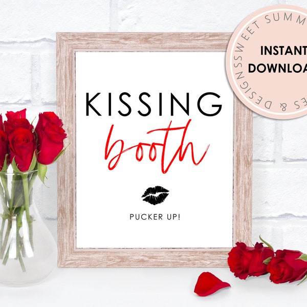 Kissing Booth Sign Printable, Valentine's Day 8x10 Printable Sign, Pucker Up Sign Printable, Galentine's Day Printable Sign