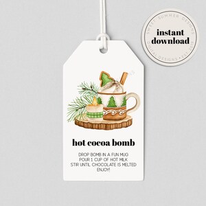 Hot Cocoa Bomb Tree Mug Tag Printable, Hot Chocolate Bomb Tag, Holiday Cocoa Bomb Tag, Christmas Tag Printable, Hot Cocoa Bomb