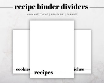Minimalist Recipe Binder Dividers, Recipe Binder Printable Sections, Recipe Binder Kit, Black and White Recipe Binder, Recipe Binder Gift