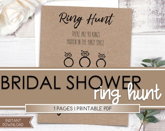 Ring Hunt Game Sign Printable, Bridal Shower Ring Hunt Sign, Rustic Bridal Shower Ring Hunt, Printable Bridal Shower Games, Rustic Shower