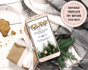 Virtual Holiday Happy Hour Ornaments Invitation, Holiday Invitation, Happy Hour Text, Text Announcement, Ladies Night Party