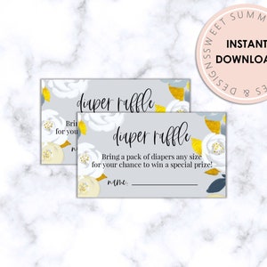 Diaper Raffle Printable Gray Floral Tickets, Diaper Raffle Tickets, Baby Shower Raffle Tickets, Baby Shower Printable Games, Gender Neutral