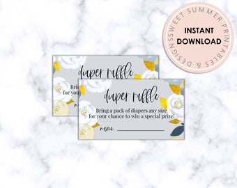 Diaper Raffle Printable Gray Floral Tickets, Diaper Raffle Tickets, Baby Shower Raffle Tickets, Baby Shower Printable Games, Gender Neutral