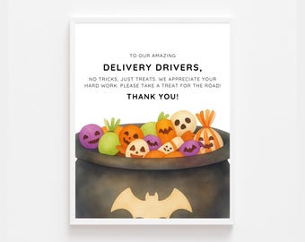 Halloween Candy Bowl Delivery Driver Drinks Snack Sign Printable | Thank You Delivery Drivers Sign | Porch Snack Station Sign