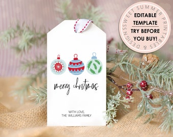 Ornaments Christmas Gift Tag Printable, Editable Christmas Gift Tag, Holiday Tag Printable, Christmas Gift Tag Editable, Editable Xmas