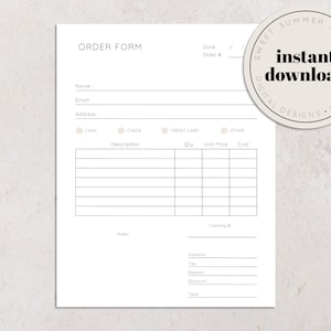 Order Form Printable, Order Form Template, Custom Order Form, Invoice Template, Receipt Template, Small Business Template, Online Shop Form