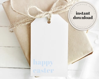 Minimalist Light Blue Easter Gift Tag Printable, Printable Easter Basket Tag, Easter Tag Printable, Easter Gift Tag Printable