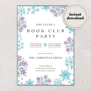 Blue and Purple Snow Book Club Printable Invitation Template, Book Club Party Invite, Book Party Invite, Club Printable, Reading Journal