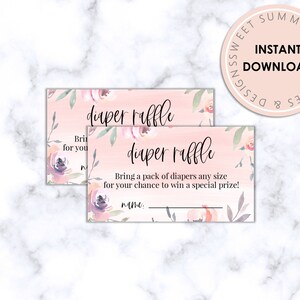 Diaper Raffle Printable Blush Floral Tickets, Diaper Raffle Tickets, Baby Shower Raffle Tickets, Baby Shower Printable Games