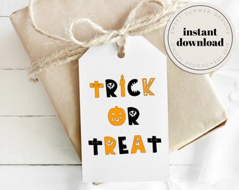 Trick or Treat Orange Black Halloween Tag Printable, Halloween Treat Tag, Simmer Potpourri Tag, Fall Gift Tag Printable, Halloween Favor