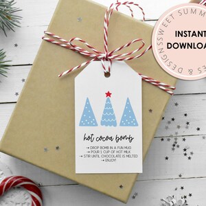 Blue Trees Hot Cocoa Bomb Tag Printable, Hot Chocolate Bomb Tag, Holiday Cocoa Bomb Tag, Christmas Tag Printable, Hot Cocoa Bomb