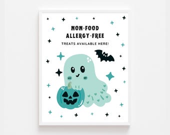 Allergy-Friendly Trick or Treat Sign | Non-Food Treats Here | Teal Pumpkin Halloween Printable | Instant Download