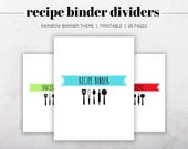 Recipe Binder Dividers, Recipe Binder Printable Sections, Recipe Binder Kit, Rainbow Recipe Binder, Colorful Recipe Binder