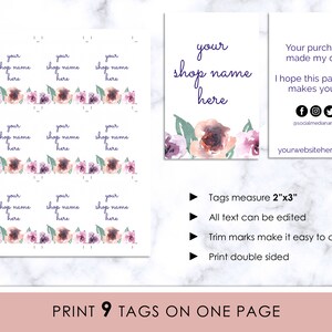 Purple Floral Clothing Tag Printable Template, Clothing Tag Editable ...