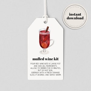 Mulled Wine Kit Cinnamon Tag Printable, Mulled Wine Instructions, Simmer Potpourri Tag, Christmas Potpourri Tag, Christmas Gift Printable