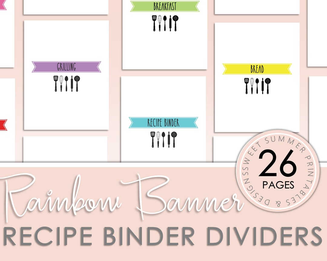 Recipe Binder Dividers, Recipe Binder Printable Sections, Recipe Binder Kit, Rainbow Recipe ...