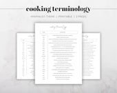 Cooking Terminology Cheat Sheet Printable | Kitchen Reference Guide | Beginner Cooking Terms | Recipe Binder Insert | Instant Download
