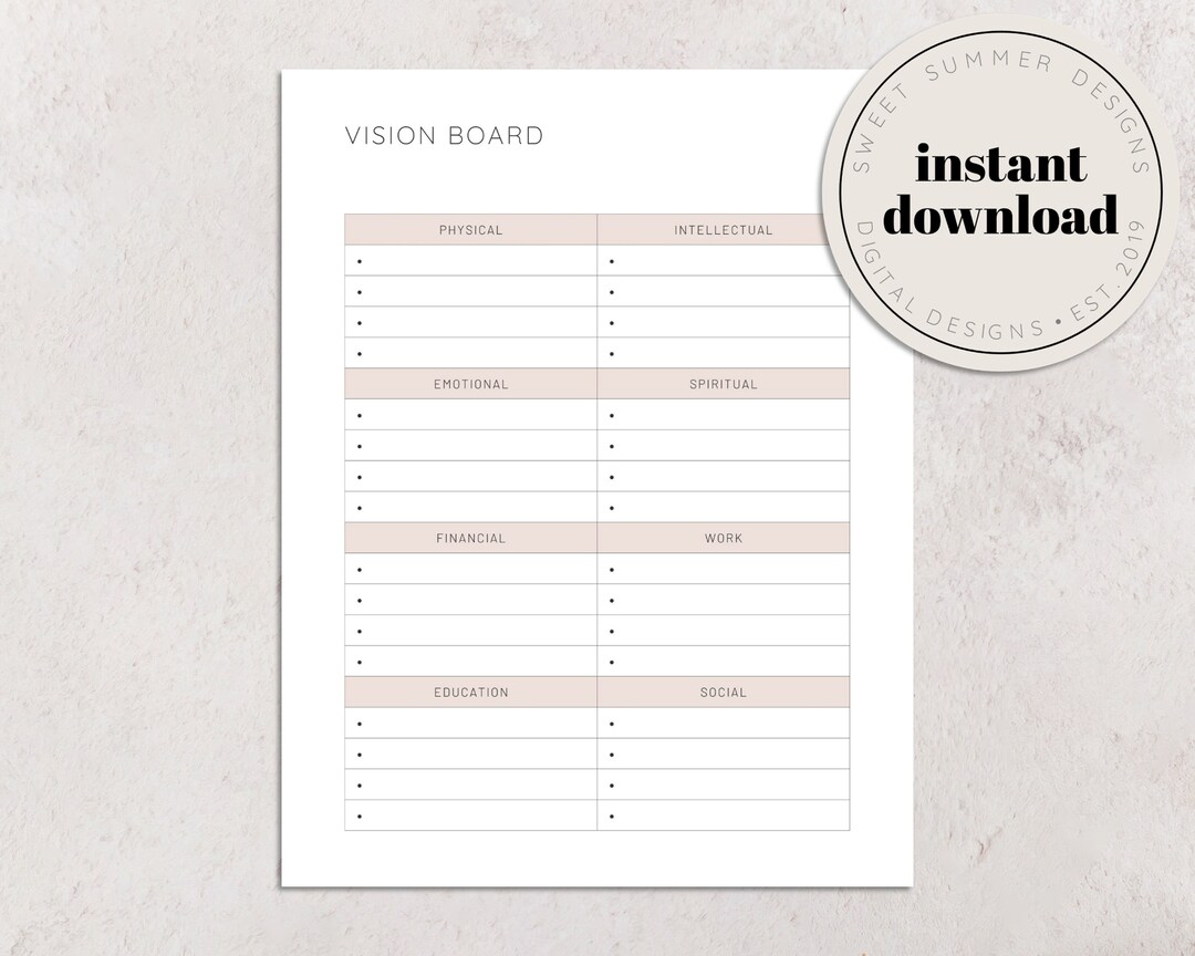 Vision Board Categories Printable, Online Shop Planner, Small Business ...