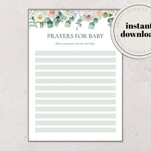 Eucalyptus Floral Baby Shower Prayers For Baby Printable, Prayers For Baby Card, Spring Baby Shower Games, Shower Printable, Prayers Card