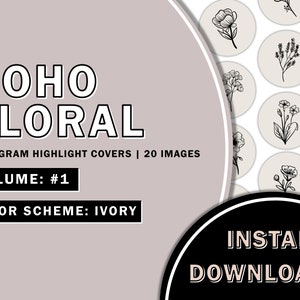 20 Hand Drawn Floral Ivory Instagram Highlight Covers, Salon Highlight, Minimalist Highlight Covers, Instagram Boho Highlight Cover