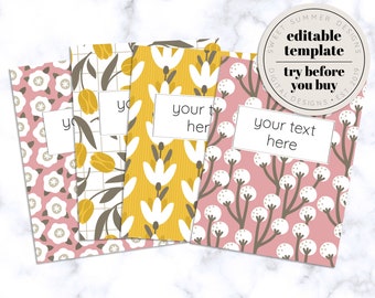 May include: Four printable gift tags with floral patterns. The tags are yellow, pink, and white with brown stems. The text on the tags reads "your text here".