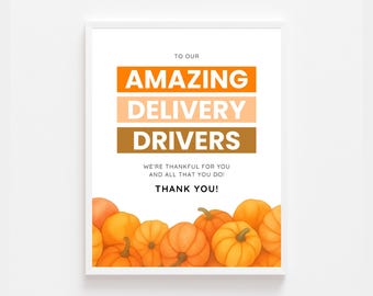 Fall Pumpkin Delivery Driver Drinks Snack Sign Printable | Thank You Delivery Drivers Sign | Porch Snack Station Sign