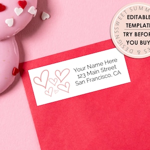 Valentine&#39;s Bunch of Hearts Editable Return Address Label Template, Editable Return Label Template, Printable Return Label, DIY Return Label