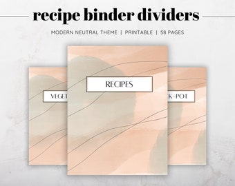 Modern Neutral Recipe Binder Dividers, Recipe Binder Printable Sections, Recipe Binder Kit, Floral Recipe Binder, Recipe Binder Gift