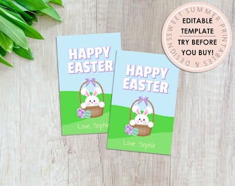 White Bunny Basket Easter Gift Tag Printable, Editable Easter Basket Tag, Easter Tag Printable, Easter Gift Tag Editable