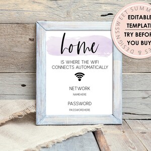 Purple Home Is Where The WiFi Connects Editable Sign, WiFi Password Sign, Editable WiFi Sign, WiFi Network Sign, Printable WiFi Password