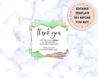 Rainbow Gold Thank You Coupon Inserts, Reseller Thank You Coupon Template, Instant Download Coupon, Online Shop Coupon Printable