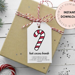 Candy Cane Hot Cocoa Bomb Tag Printable, Hot Chocolate Bomb Tag, Holiday Cocoa Bomb Tag, Christmas Gift Tag Printable, Hot Cocoa Bomb