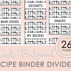Recipe Binder Dividers Printable Black and White Recipe Book | Etsy