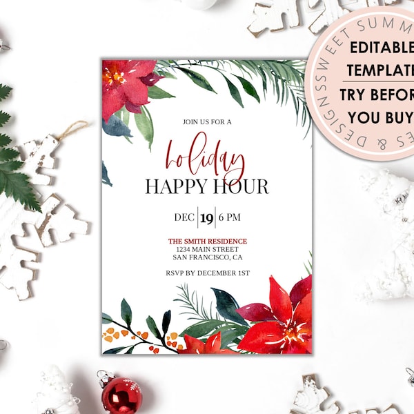 Holiday Happy Hour Printable Invitation, Holiday Invitation, Happy Hour Text Invitation, Holiday Party Invitation, Ladies Night Party