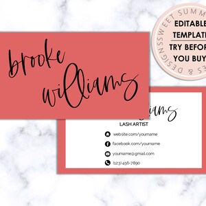 Minimalist Red Border Editable Business Card, Printable Makeup Business Card, Salon Business Card, Printable Jewelry Business Card