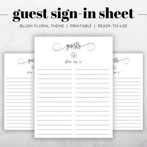 Bridal Shower Guest Sign In Sheet, Blush Floral Bridal Shower Guest List, Blush Floral Sign In Sheet